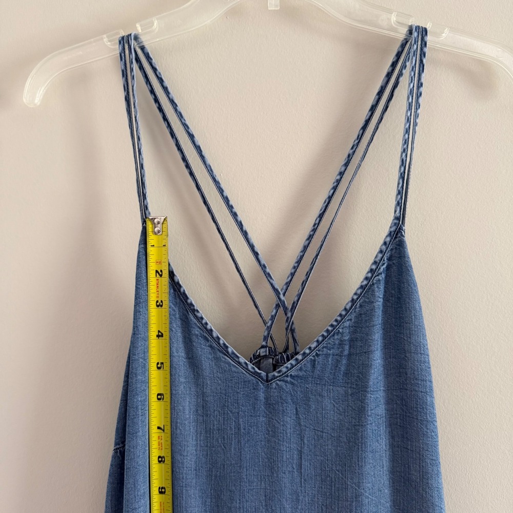 Gap Womens Blue Tencel Flowy Maxi Dress Crisscross Back Slit Size M - Picture 6 of 13